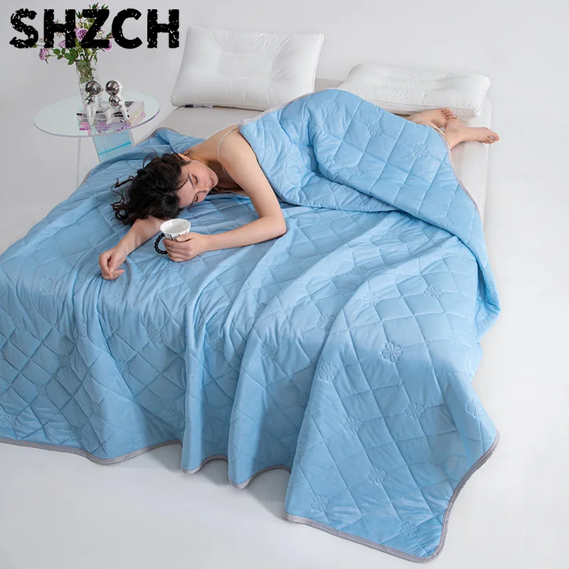 Quilt Cool Silk Ice Cream Summer Quilt Solid Color Printing Air Conditioner Household Machine Wash Summer Quilt