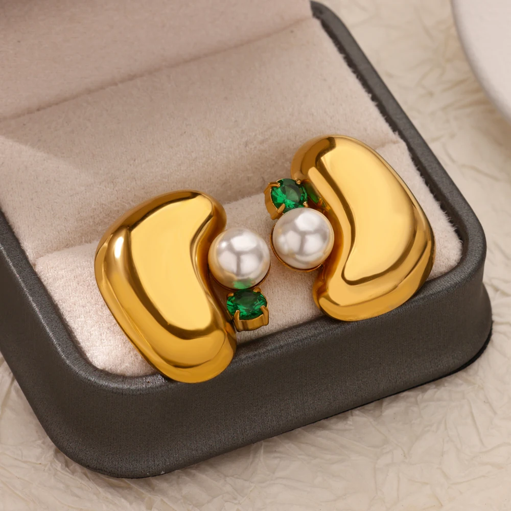 Gold Color Irregular Beans Earrings for Women Stainless Steel Stud Earrings 2025 Trending Piercing Wedding Jewelry Gift