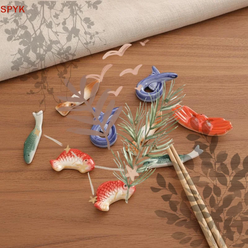 Fish-Shape Ceramic Chopsticks Holder Spoon Fork Rest Sushi: Rack Shelf Stand Pillow Kitchen Utensil