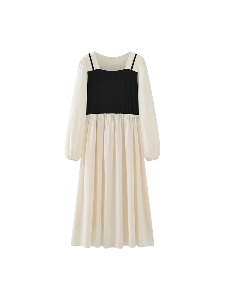 

Женское платье La Chapelle с высокой талией и длинными рукавами, модное, в стиле колор-блок, для повседневной носки, нежное, с эффектом двухслойности