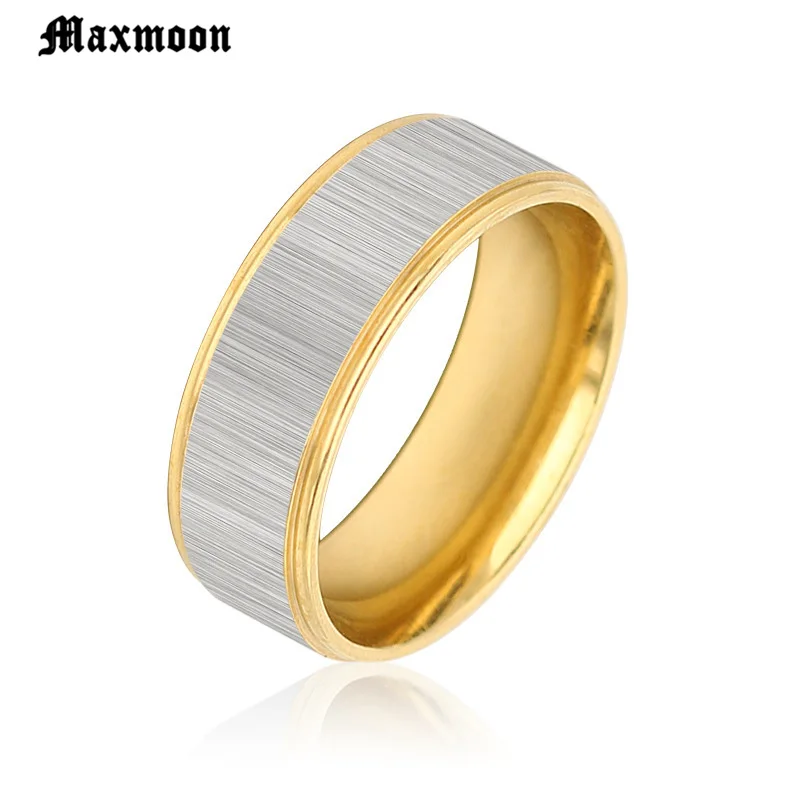 Maxmoon  Classic Wedding Rings for Women Men Gold Color Stainless Steel Couple Band Anniversary  Lovers Gift