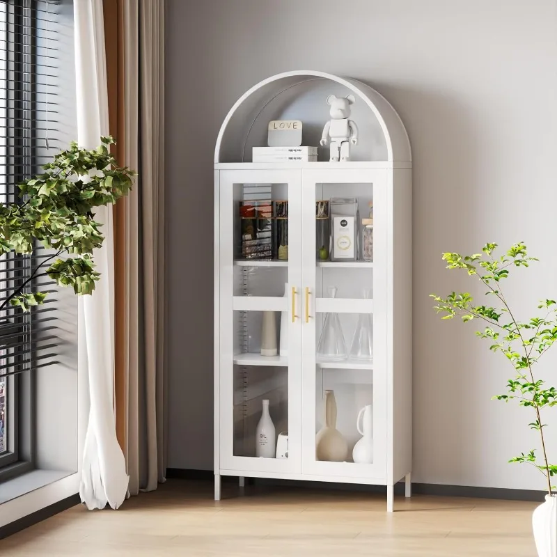 

Arched Cabinet with Glass Doors, Freestanding Display Cabinet with Adjustable Shelves, Modern Arched Bookshelf for Office,