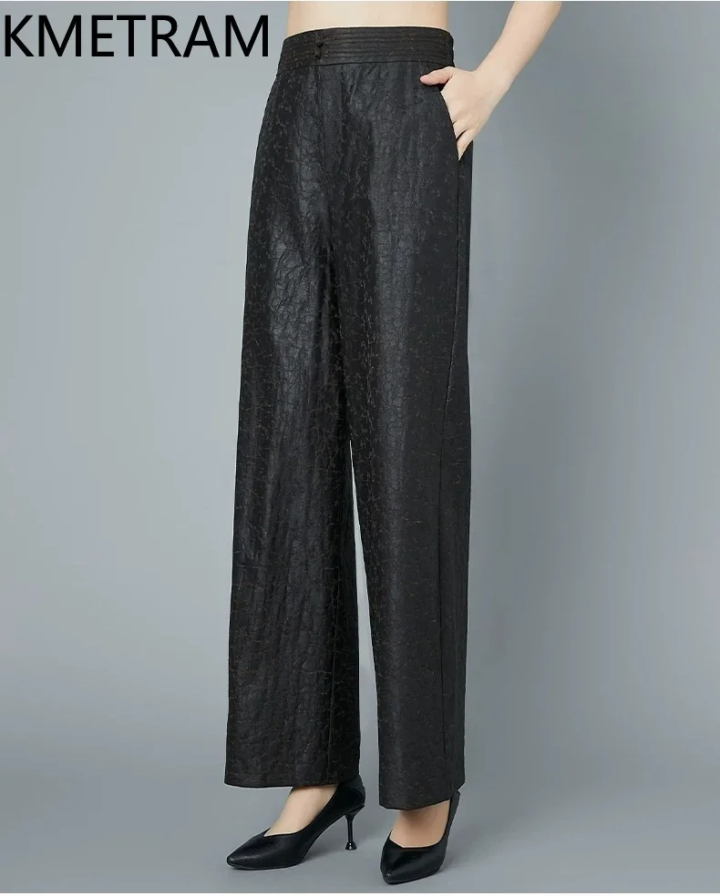 KMETRAM 100% Mulberry Silk Pants Women 2026 Spring Turtle Crack Xiangyunsha High-waisted Wide Leg Pants Woman Clothes Ropa Mujer