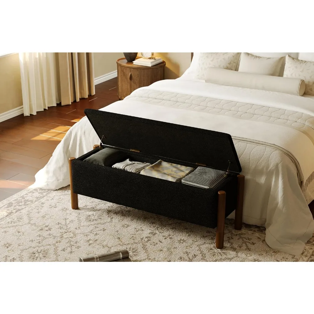مقعد عثماني لتخزين أرجل الجوز 47 بوصة، سعة 20 جالون لغرفة النوم، سطح من القماش المنجد، نهاية أثاث السرير #3