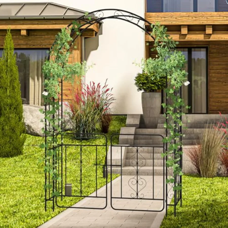 Garden Arbor: Outdoor Metal Archway for Climbing Plants, Roses, Vines 84 No-Dig Heavy-Duty Black Decorative Trellis with Lockab