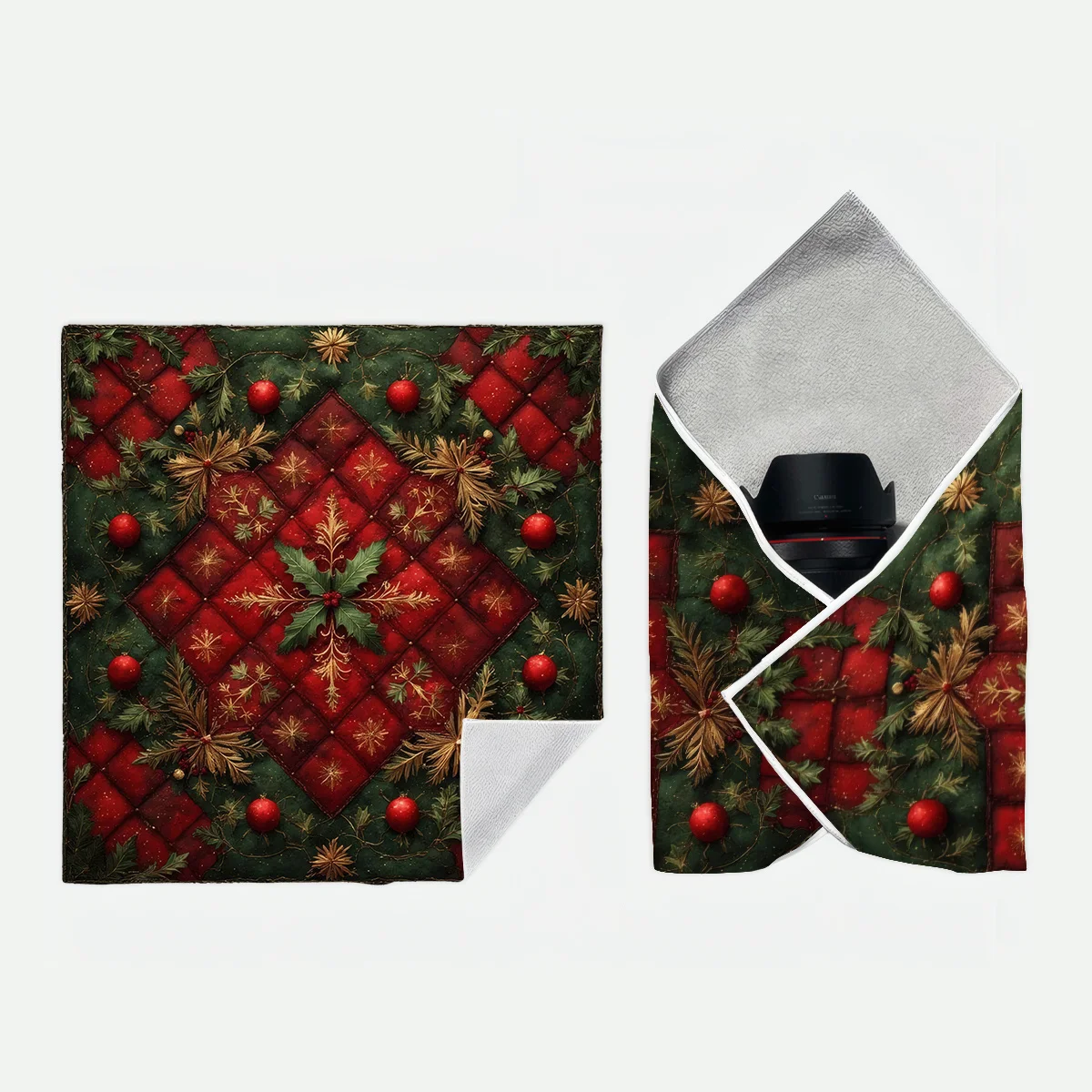 Christmas Red And Green Diamond Pattern Self-Adhesive Fabric,Universal Wrapping Blanket for All Seasons