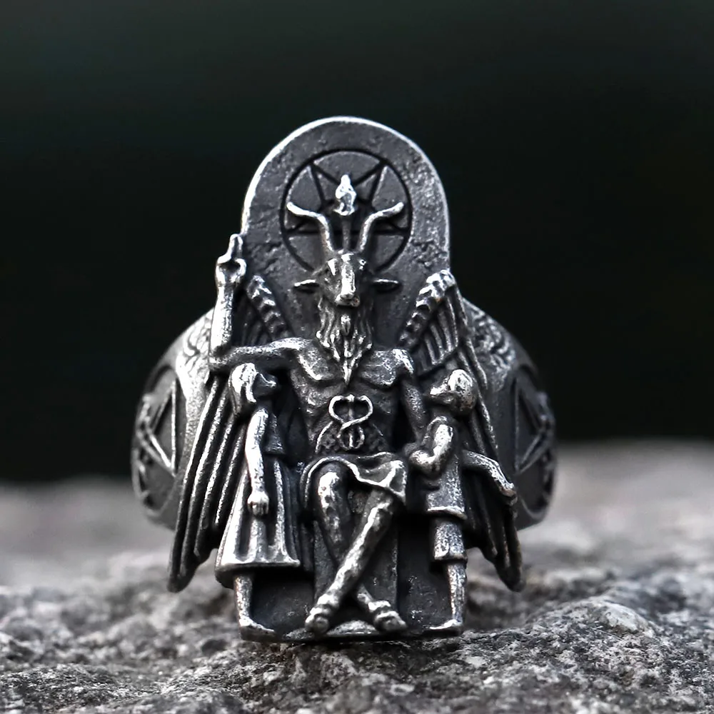 2023 new Vintage Ring Lucifer Satan Signet Ring For Men With Anubis Stainless Steel fashion punk Jewelry for Gift