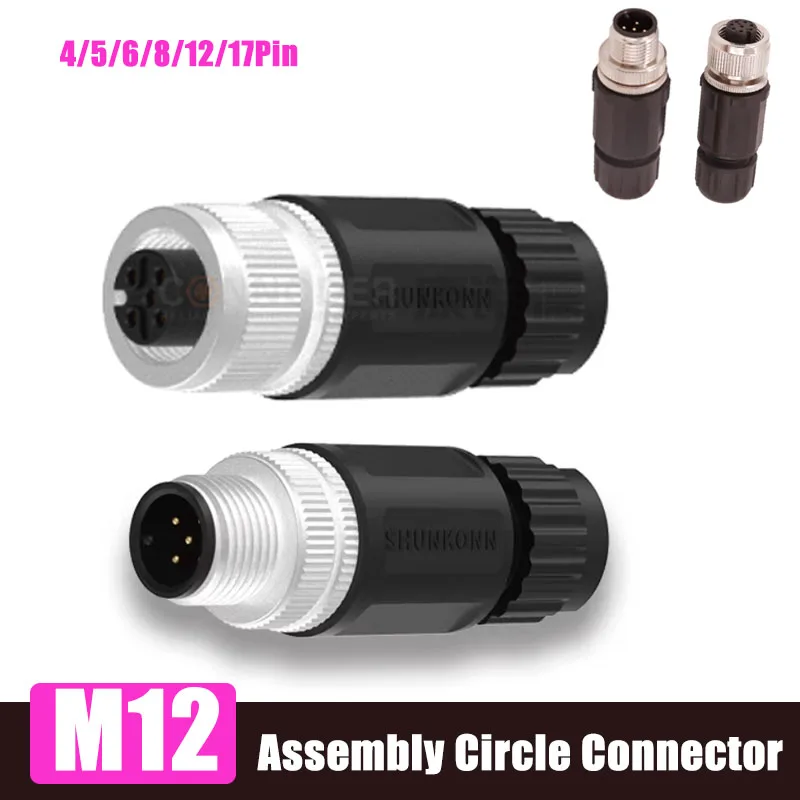 M12 8Pin 12Pin Assembly Welding Aviation Plug 2/34/5/6/17Pin Circle Industrial Waterproof Connector Male Female Cable Connector