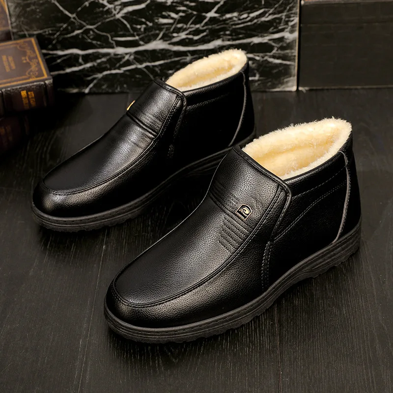 Men's shoes 2025 winter warm and plush men's casual high top cotton shoes men's elderly leather men's cotton shoes