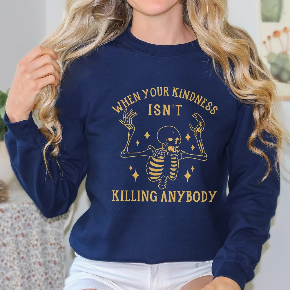 Sweatshirt Graphic Hoodies Y2K Tops Casual Daily Wear Unisex Stylish PulloveSkull Print When Your Kindness Isn't Killing Anybody