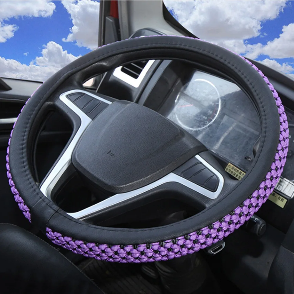 Non-Slip Car Steering Wheel Cover Breathable Material Elastic Design Ice Silk Steering Wheel Sleeve Sweat-Absorbent