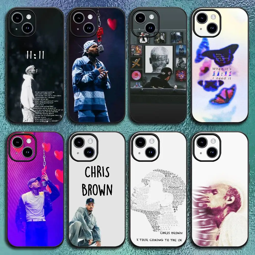 حافظة هاتف C-Chris B-Brown-n لهاتف آيفون 17 12 13 14 15 16Pro Max Plus غلاف ناعم أسود كلاسيكي