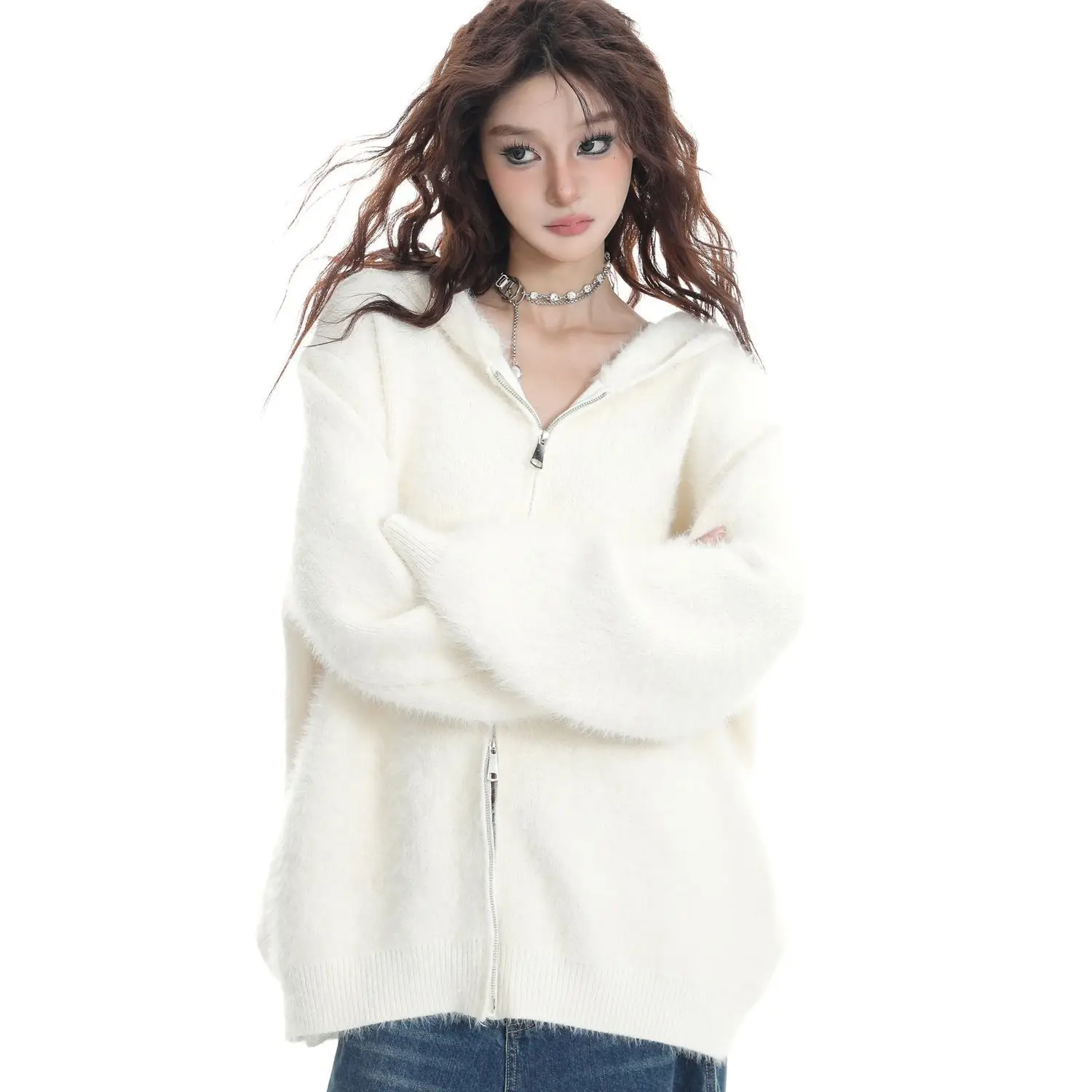 

Свитера Джемперы Кардиганы Женские Длинные Femme Oversize Rock Concert Металлическая нить Raw Edge Фестиваль Альтернативная сцена Harajuku