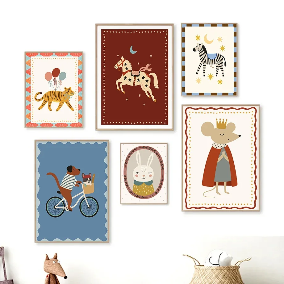 Boho Fantasy Magical Horse Bunny Bear Animals Nursery Poster Canvas Painting Wall Art Pictures Nordic Home Playroom Decor