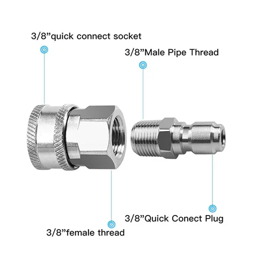 스테인리스 스틸 암수 퀵 커넥터 키트, 고압 와셔 어댑터, NPT3, 8 인치 