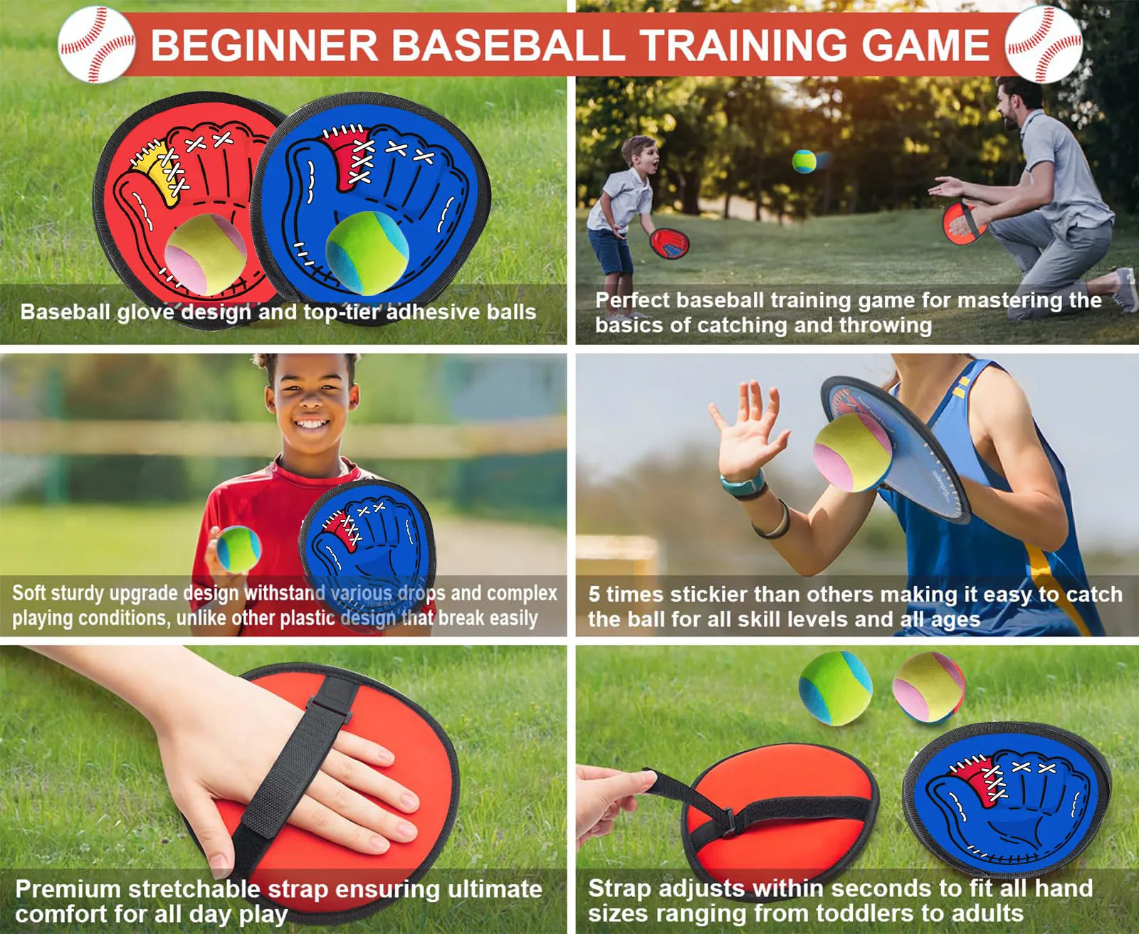 4Set Kids Sucker Sticky Ball Toy Outdoor Sports Catch Ball Game Set Throw And Catch Parent-Child Interactive Outdoor Toys