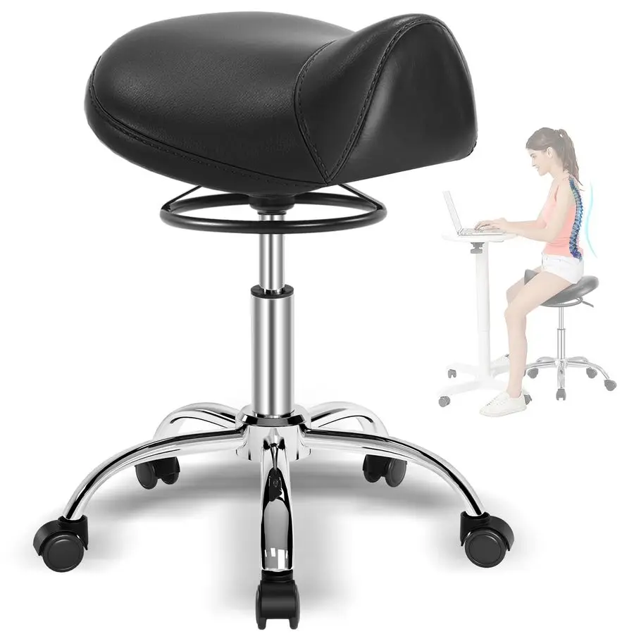 

Saddle Stool with Wheels 300 lbs Weight Capacity, Heavy Duty Rolling Stool for Medical Massage Salon Kitchen Spa Drafting NailT