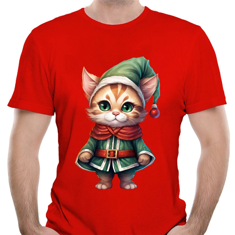 

Men's T-shirts Cute Cat Graphic Xmas Short Sleeve Tees Christmas Gift Casual Male Clothing Harajuku Y2K Tops Hip Hop Streetwear