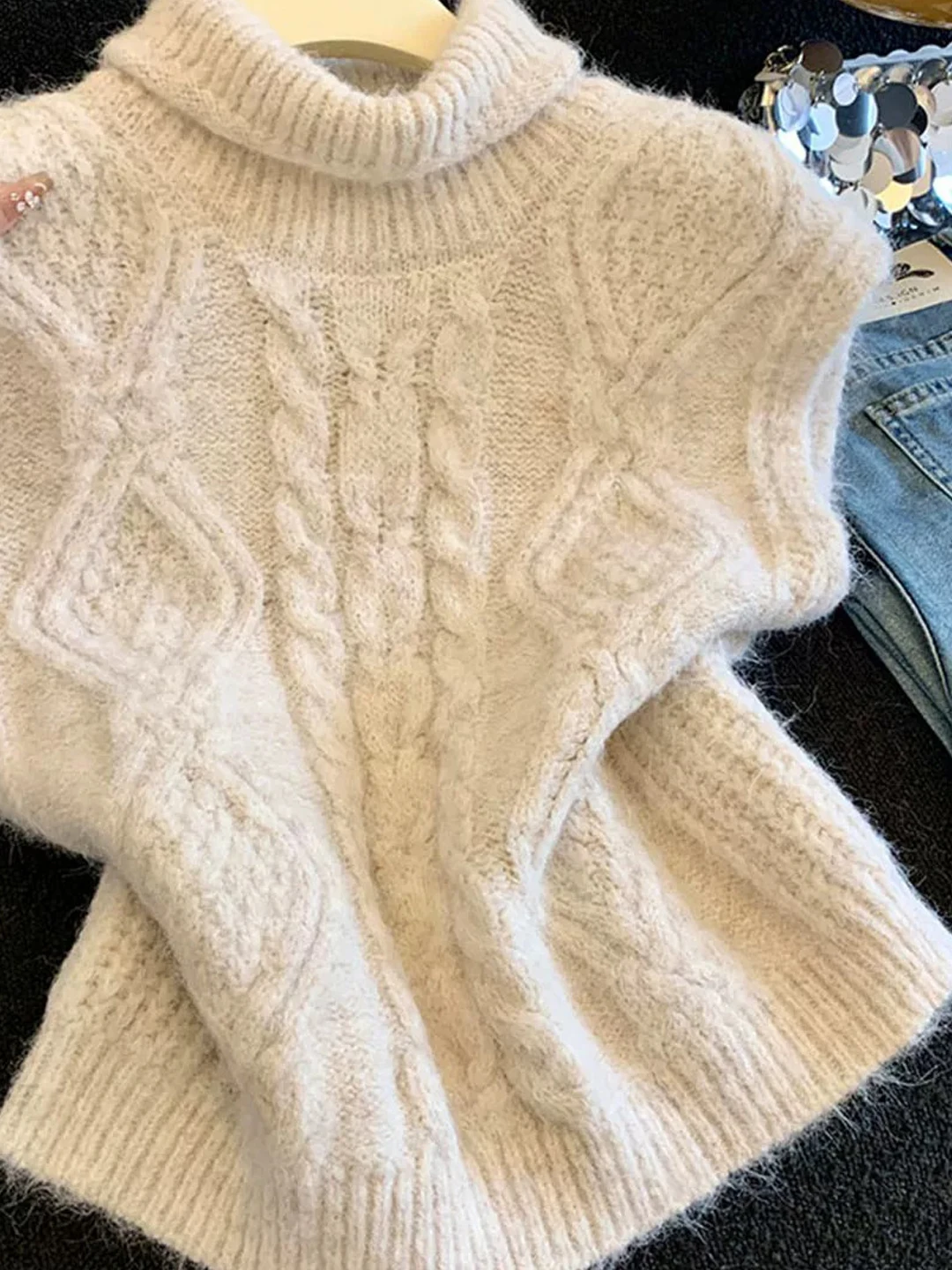 Korean Retro Thick Needle Knitted Twist High Collar Knitted Vest Women Spring Autumn Unique Exquisite Slim Sweater Vest