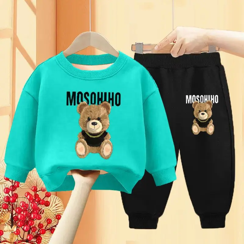 Children Girl Clothing Hoodie Sets Autumn Mother Kids Cartoon Bear Boy Baby 2pcs Outfits Tops Pants Fashion Spring Clothes Suits