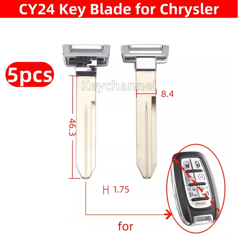 

5pcs CY24 Car Smart Key Blade Keyless Remote Fob Key Blank Spare Emergency Insert Door Key for Chrysler Pacifica Voyager 300c