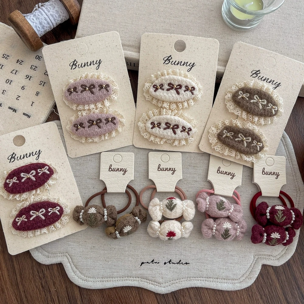 

Заколки для волос с вышитым бантом для девочек, заколки с кружевной отделкой, детский боковой зажим, милые аксессуары для волос, детская резинка для волос, держатель для хвоста