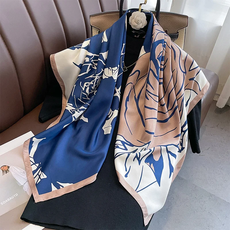 Design Luxury Print Twill Silk Square Scarf for Women Headband Shawl Fashion Wraps Hijab Neckerchief Headscarf Foulard Bandana