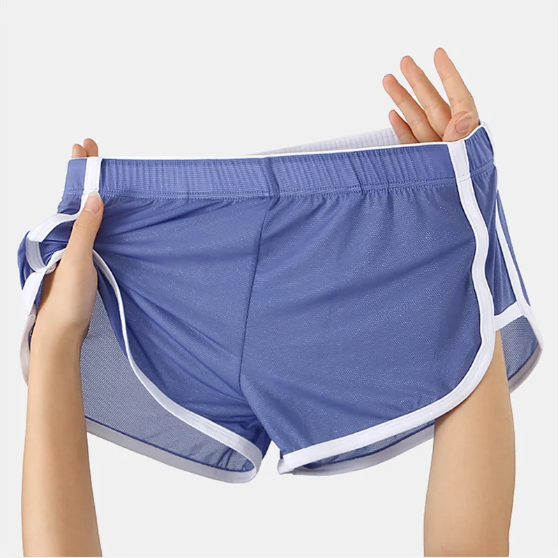 Erkekler baksır şort seksi iç çamaşırı düşük bel naylon ince örgü nefes eşcinsel Penis kılıfı külot gevşek pijama erkek külot