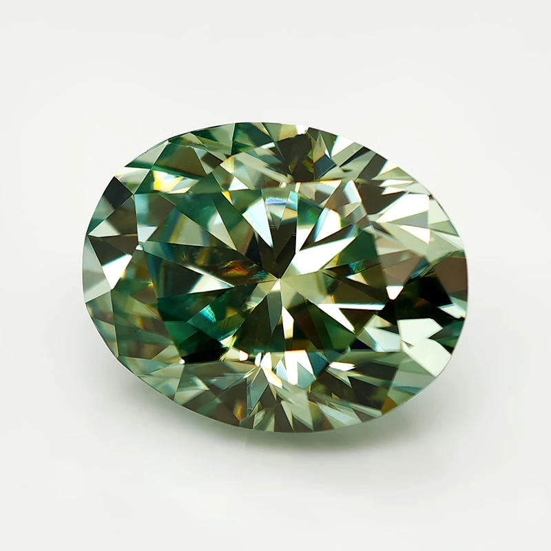 Natural Green Moissanite Stone With Certificate Oval Cut 0.5-5.0ct Certified Moissanite Loose Gemstone Positive Pass Tester GRA