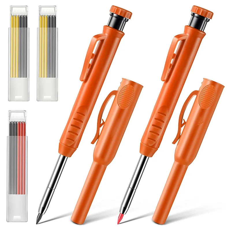 ABJY-2 Pack Solid Carpenter Pencils , Scribe Tool With Built-In Sharpener For Construction Woodworking Architect