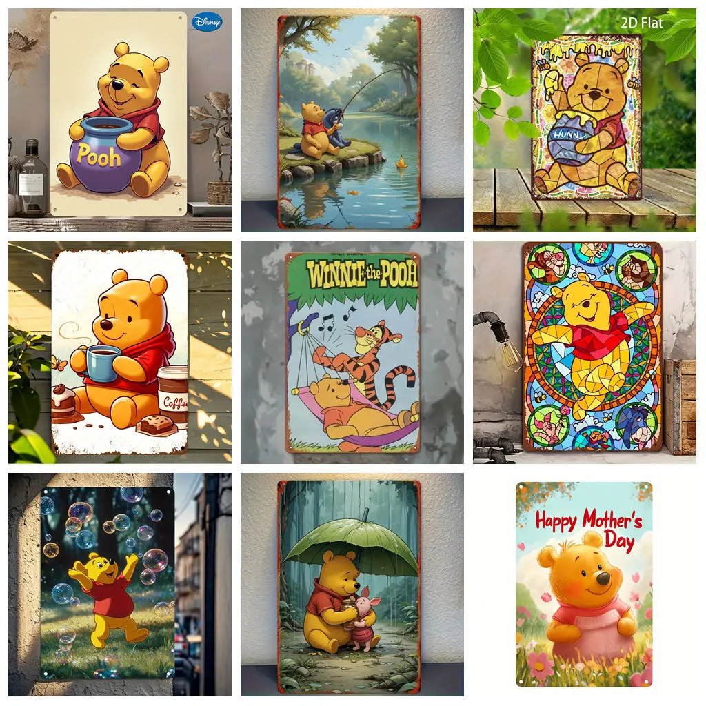 

Miniso Disney Winnie the Pooh Warm Tin Painting Poster Metal Plaque Decorative Plate Bar Garage Club Metal Sign Wall Decoration