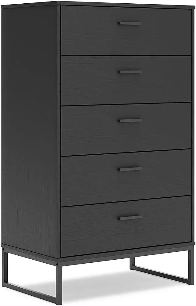 Socalle Modern 5 Drawer Chest with Safety Stop and Metal Legs for Bedroom, Black