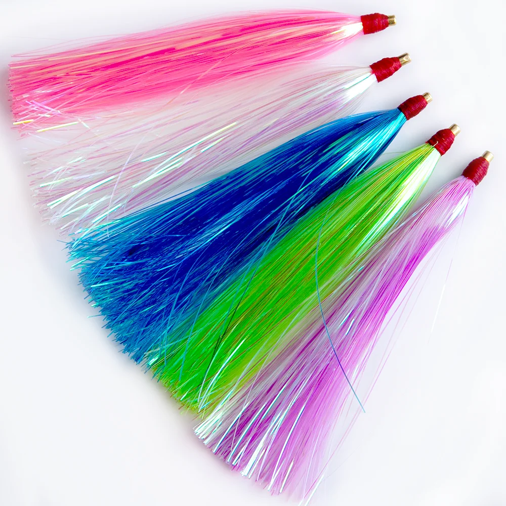 

T 3pcs/15pcs Flash Shiner With Copper Tube Head 110mm 1.5g Fishing Jig Mylar Flash Teaser Tail Jig Head Tinsel Bait