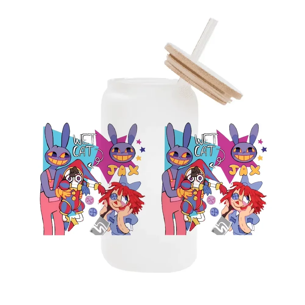 11x24cm Amazing Cartoon Circus For Libbey 16oz Can Glass 3D Waterproof UV DTF Coffee Can Wrap Libbey Glass Wrap