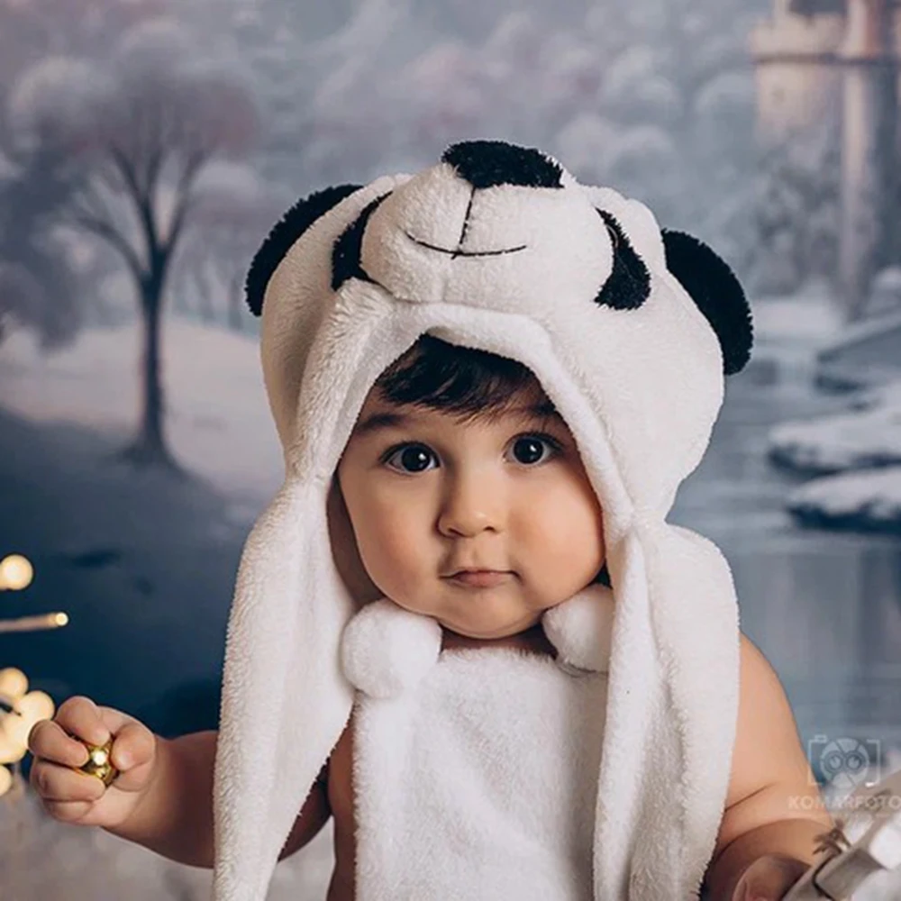Newborn Photography Props Panda Plush Hat Cute Animal Baby Photo Accessory Newborn Photoshoot Costume Infant Photo Props 0-12 M