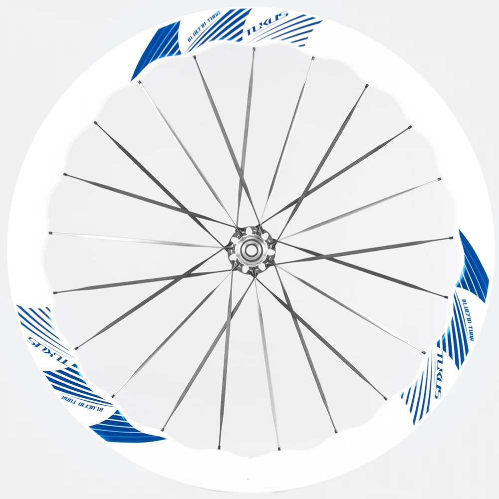 TUKUS BLUEFIN EVO2R Carbon Wheelset Ice Blue White Pattern Wheelset Disc Brake Road Bike Wheelset Carbon Fiber Spoke Ratchet 36T