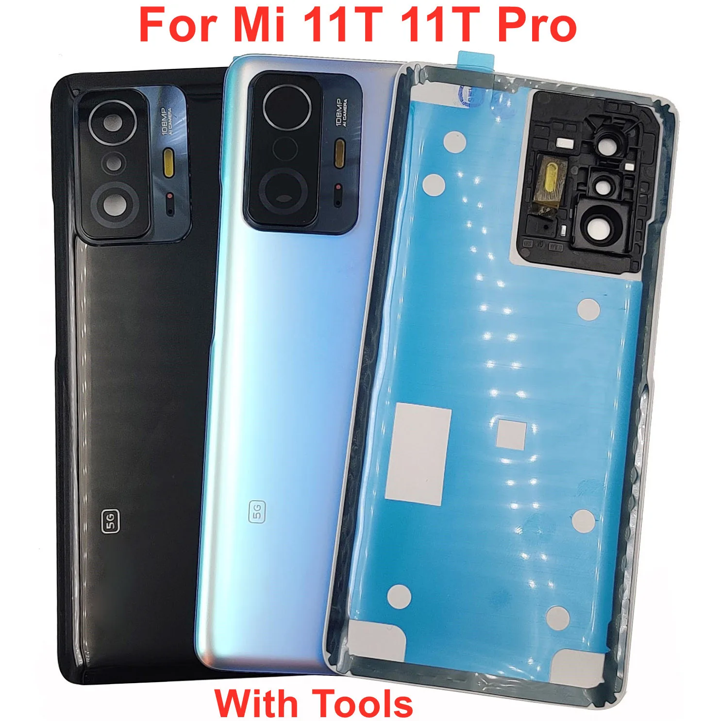 

For Xiaomi Mi 11T 11T Pro 5G OEM A+ Glass Back Door Lid Battery Cover Rear Housing Panel Case With Camera Lens Adhesive Glue