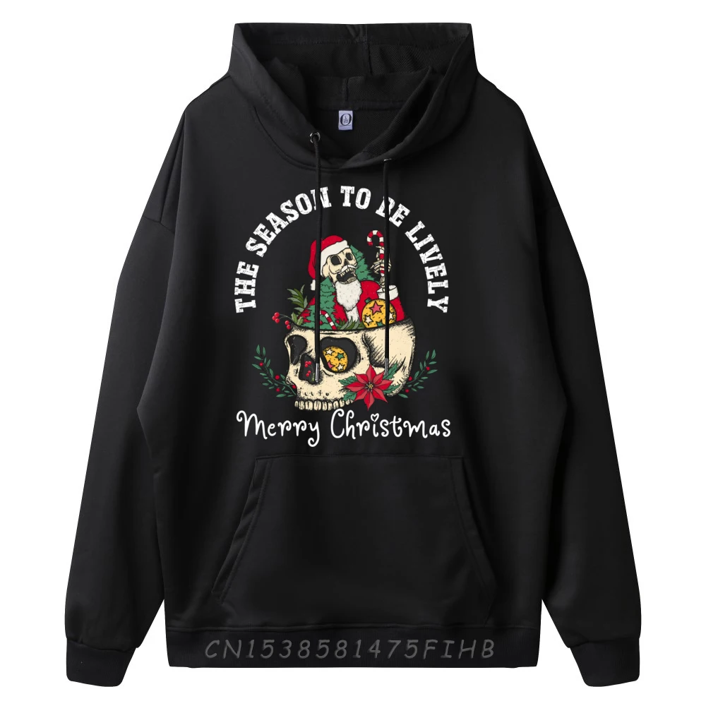 The Season To Be Lively Santa Christmas Skeleton Face Skull Graphic Tees Men Natural Men Clothes