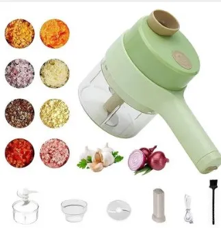 

for Garlic Pepper Chili Onion Celery Ginger Meat with Brush Kitchen Tools 4 in 1 Handheld Electric Vegetable Cutter Set