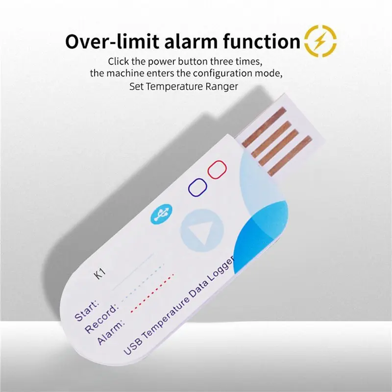 T21C 4X USB Temperature Data Logger 14400 Points USB Report 60 Days IP65 Disposable Recorder