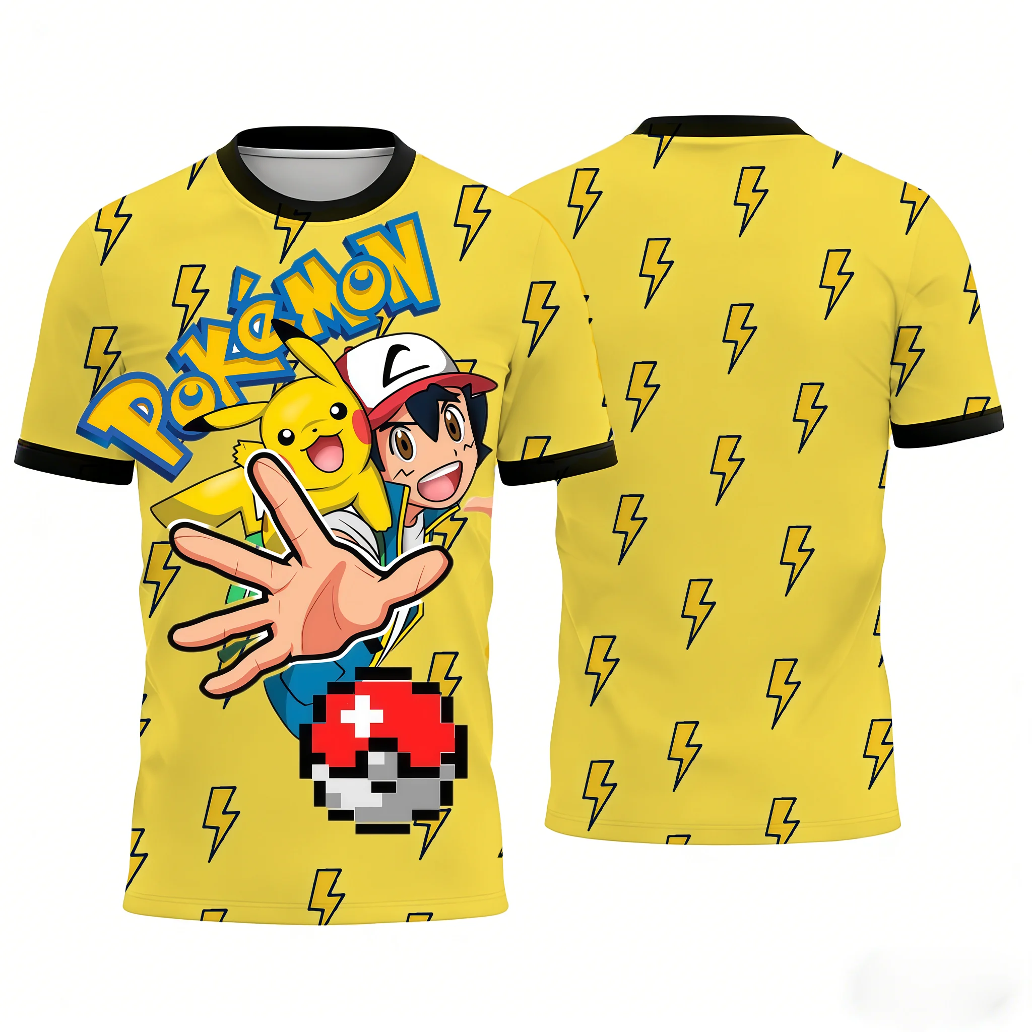 

2026 Hot Sale New Pokemon Ash & Pikachu 3D Print T-shirt Unisex Casual Short Sleeve Tee Summer Fashion Tops for Men Women Kids