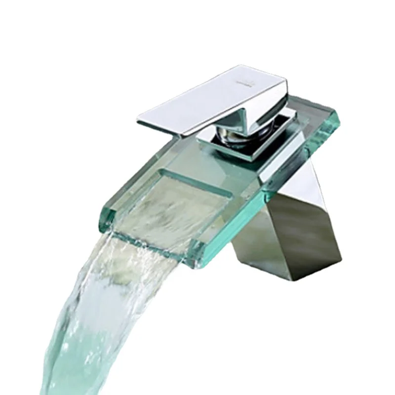 

Basin Faucet Cold Tropical Glass Countertop Mount Mixing Faucet Bathroom Waterfall Container Sink Faucet Chrome Polished