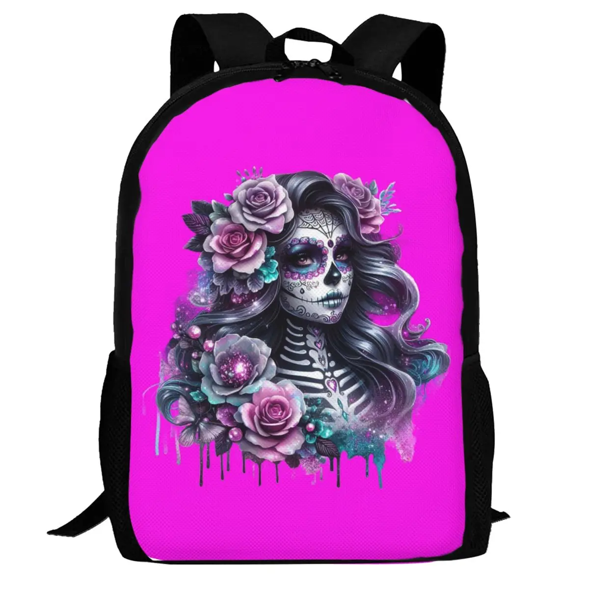 Gothic Day Of The Dead Girl With Roses Skull Backpack Daypack Large Capacity Kids BookBag School Bag Shoulder Bags for Men Women