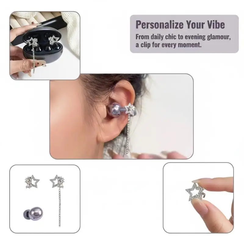1Pair Fashion Bling Rhinestone Star Earphone Clips Wireless Earbuds Clip Decoration Removable Earbud Jewelry Accessories