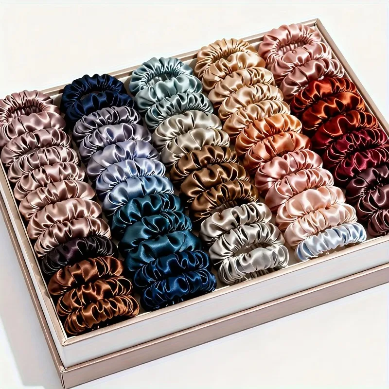 19pcs satin solid color elastic high-quality hair ties hot-selling same-style hair bands with fluffy texture