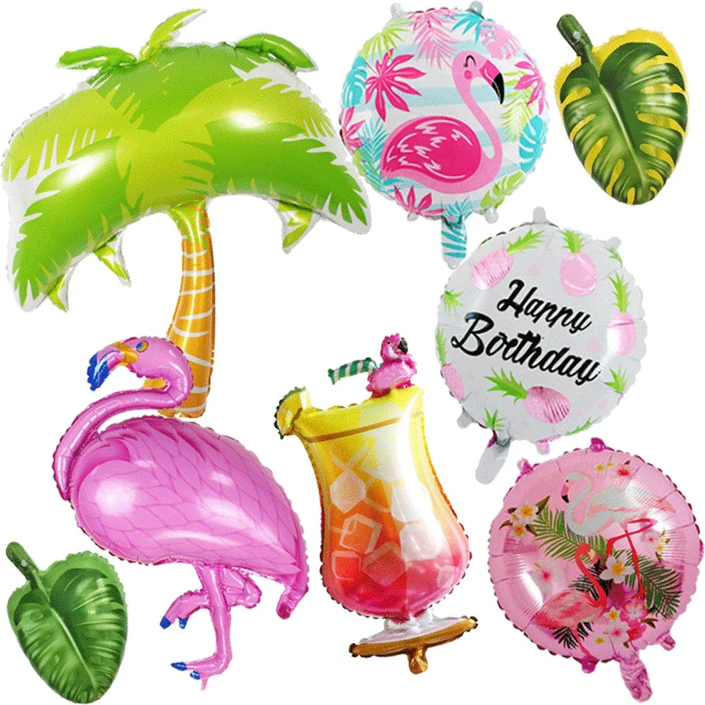 

1PC Hawaii Party Balloon Decor Flamingo Pineapple ALOHA Letter Aluminum Foil Balloon Wine Leaf Summer Birthday Party Decoration