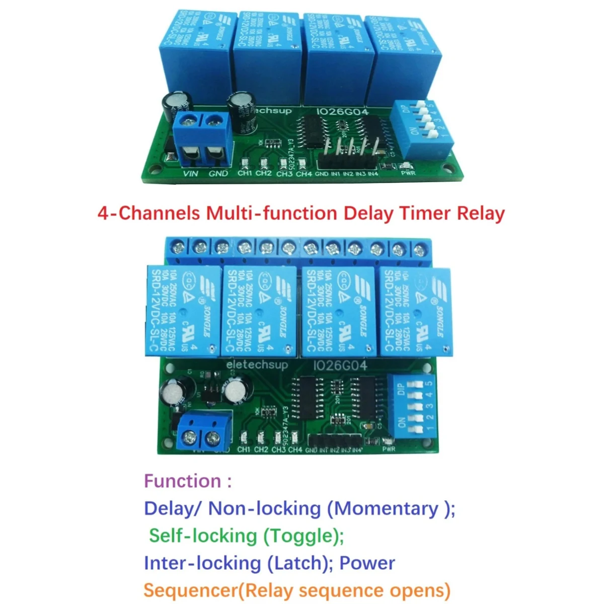 

8PCS 4ch DC 5V 12V 24V Multifunction Delay Relay Time Relay for Smart Home Car delay power off function Emergency lighting