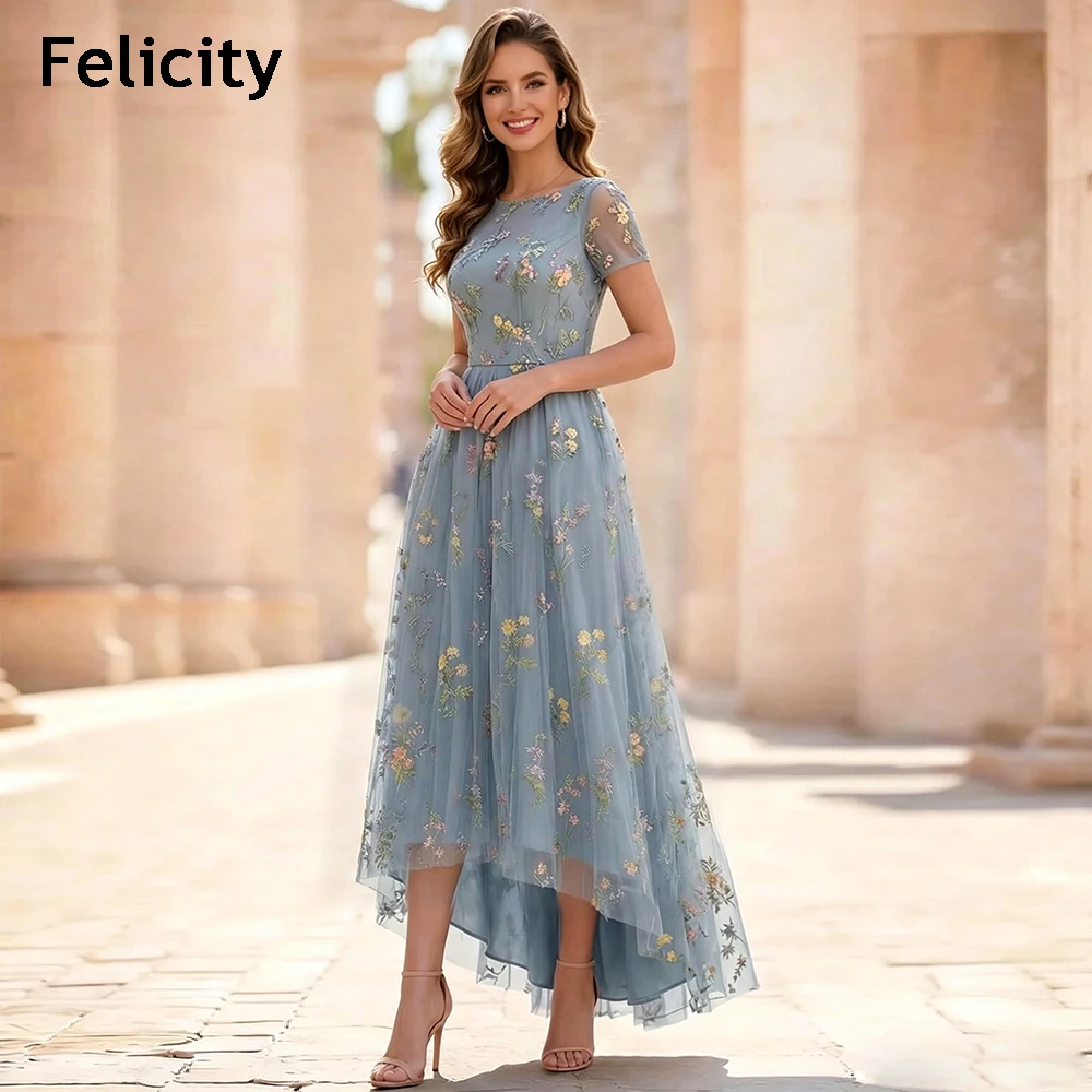 

Lace Hi-Lo Mother of the Bride Dress 2026 Short Sleeves A-line Formal Wedding Guest Dress Elegant Evening Party Gowns Custom