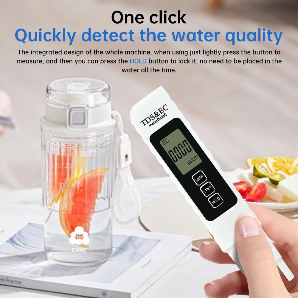 White Digital Water Quality Tester TDS EC Meter Range 0 to 9990 Multifunctional Water Purity Temperature TEMP PPM Tester