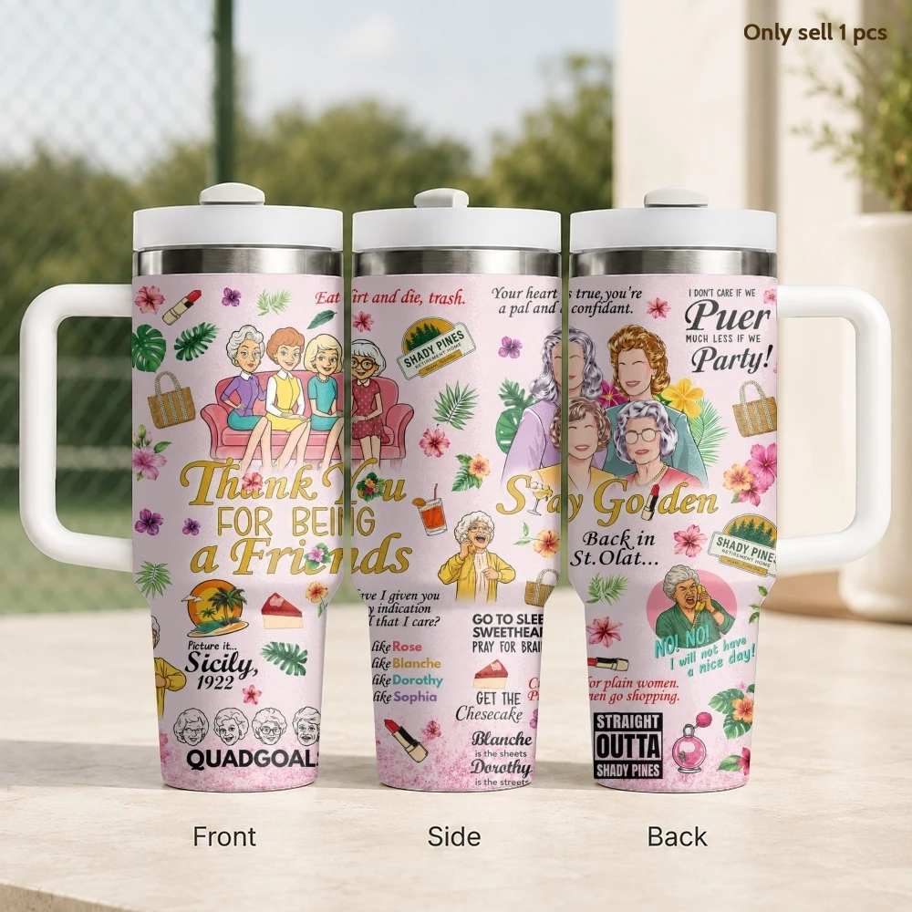 Stay Golden Friendship Quotes Vacuum Flasks 40oz Stainless Steel Insulated Tumbler With Handle & Straw Leakproof Travel Mug